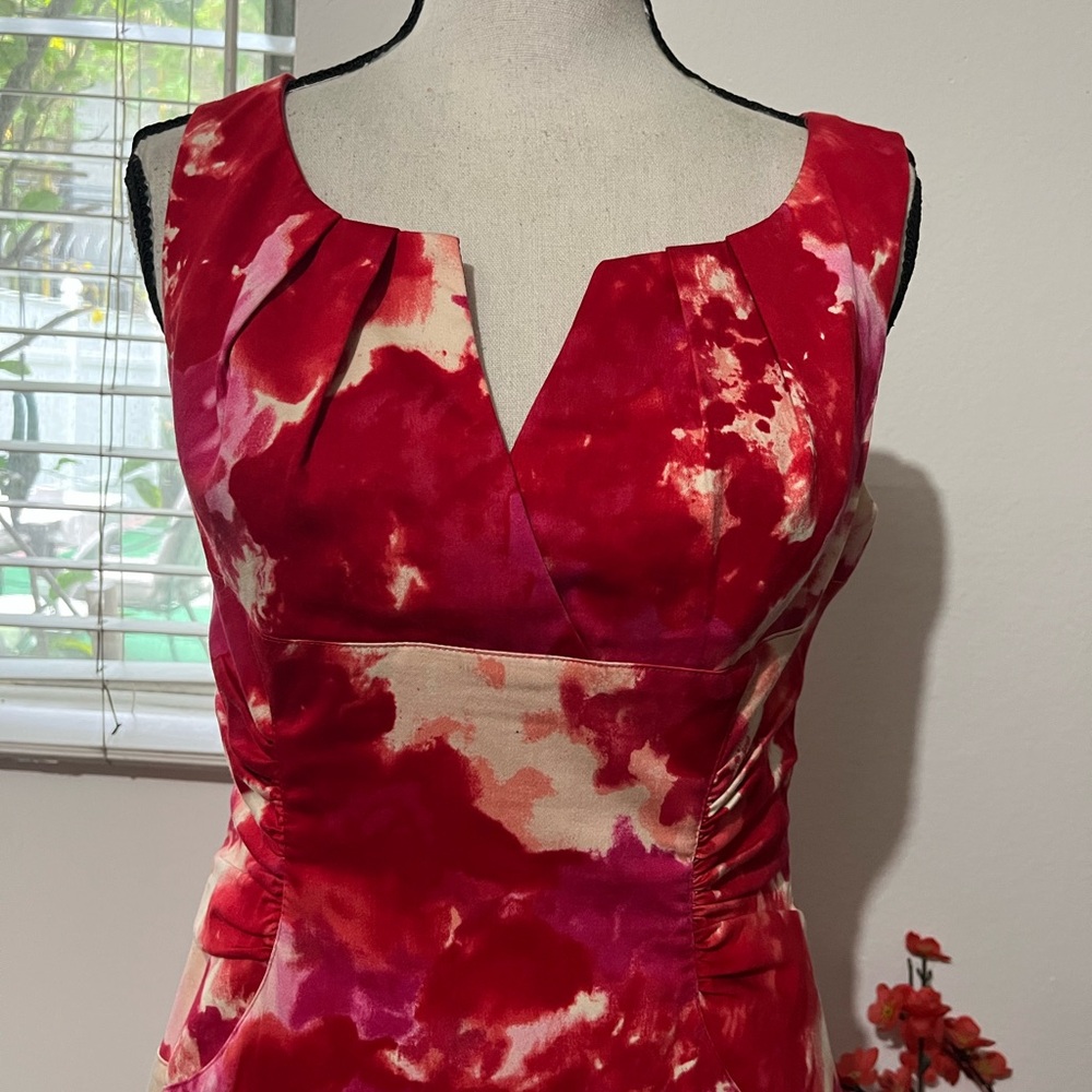 Adrianna Papell Red and White Floral Midi Dress - Picture 4 of 8